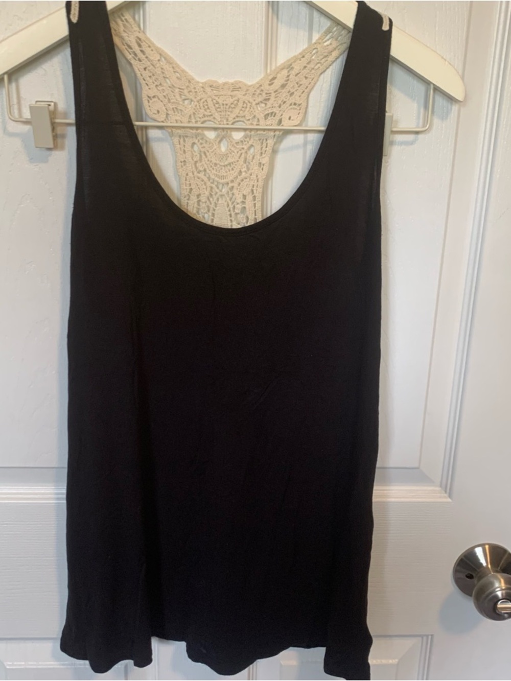Women's Black Tank with Cream Crochet Racerback
